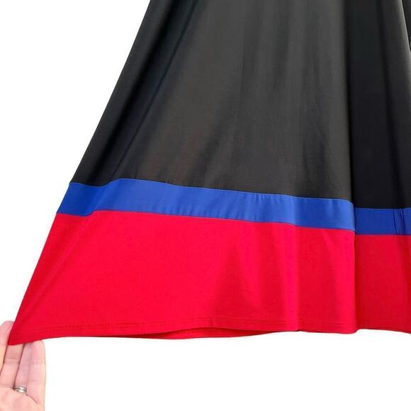 NWT Nicole Miller Stretch Jersey Halter Shift Dress Colorblock Black Red Blue, L - Picture 5 of 9